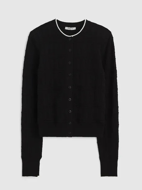 Madewell Pointelle-Stitch Cardigan In Black And Ivory Combo Size Xxs